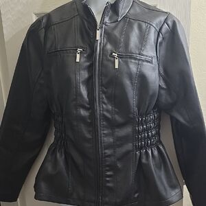 New Look Black Faux Leather Jacket with Zipper Details Size 1X